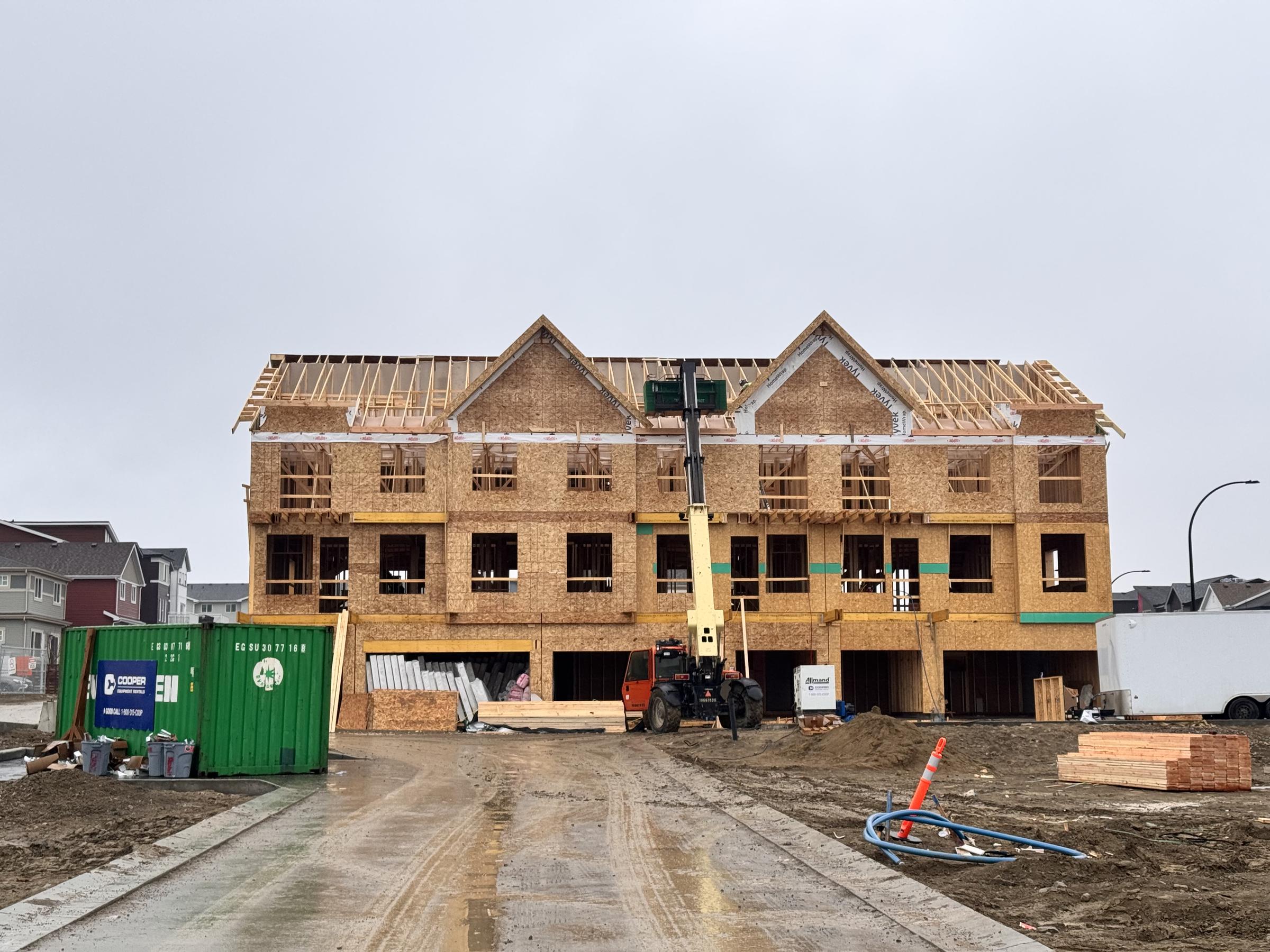 Row of framed townhomes